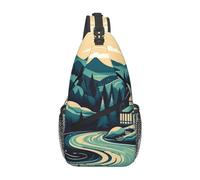 NUYFVG Crossbody Shoulder Bag Illustration of Landscape Sling Bag for Women Men Cross Chest Bag Diagonally Casual Fashion Travel Bag Sling Backpack, Black, One Size, Black, One Size