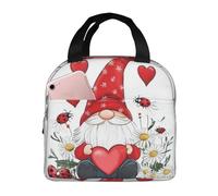 NUYFVG Lunch Bag for Travel Work Picnic, Happy Valentines Day Gnome Love Hearts Reusable Bento Box Lunch Tote Bag, Handbags Case High Capacity for Kids and Adults