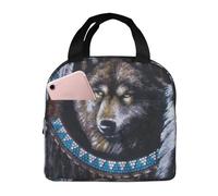 NUYFVG Native American Wolf Printed Insulated Lunch Bag Cooler Tote Bag for Men Women - Waterproof Lunch Organizer for Picnic/Work/School/Travel