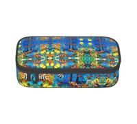 NUYFVG The Underwater World Tropical Fish Large Capacity Pencil Case with Multiple Compartments,Print Water-Resistant Polyester School Supplies Organizer (Square Design)