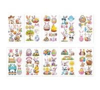Nuyhadds Easter Face Stickers, Temporary Easter for Children, 10 Sheets Easter Eggs Rabbit Stickers - Colourful Bunny Egg Chicken Spring Flowers Carrot Temporary Stickers for Girls