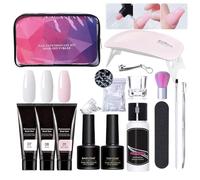Nuyhadds Nail Extension Gel Kit - 3 Colors Extension Nail Gel with Slip Solution and Lamp - Manicure Set For Home and Salon, Includes File and Clip