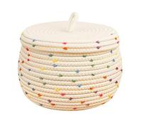 Nuyhgtr Cotton Rope Storage Bin, Yarn Storage Bin, Baby Nursery Hamper Bin, Round Rainbow Pompoms Bin, Braided Laundry Hamper, Storage Bin with Lid, Washable Hamper for Kids