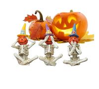 Nuyhgtr Halloween Skeleton Figurines, Spooky Resin Sculptures, See Hear Speak No Evil Set, Pumpkin Desktop Decorations for Yard Balcony, Shelf, Haunted House, 3.35x3.35x5.59 inches