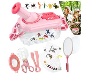 nuyikaso Bug Catcher for Kids 6 Pcs Bug Hunting Kits for Children with 12 Fake Insects 360° Rotating Viewing Angle Magnifying Glass Outdoor Explorer Educational Toys Gifts for 3-8 Years Old Pink