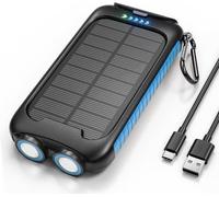 Nuynix Solar Charger Power Bank, 38800mAh Portable Phone Charger with 1 Type-C & 2 USB-A Ports Built-in Dual LED Flashlight, 15W Fast Charging Waterproof Solar Panel Charger
