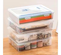 Nuyoah Storage Box with Lid, A4 Plastic Box, Small, Pack of 4, Plastic Box with Lid, Pen Box, Portable Archive Box with Snap Tight, Stackable for Paper, Stationery, Cosmetics, Tool Parts
