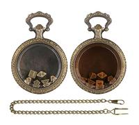 Nuytghr Dice Game Set, Vintage Pocket Watch Case Holder, Transparent Glass Display, 1.77 Inches with Mini Metal Die Pieces, Antique Style Collectible for Tabletop, Travel, Exhibit Use