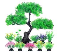 NUZAMAS 10 Pieces Aquarium Tree Plants Decorations Fish Tank Plastic Plant Decor Set Betta Fish Tank Hides Complete Tree Decoration Accessories Kit
