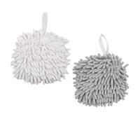 NUZAMAS 2 Pcs Chenille Hand Towels Fuzzy Ball Towel White and Gray Fast Drying Handball Absorbent Soft Towel Hanging Towel for Kitchen Bathroom
