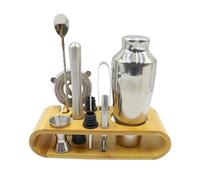 NUZAMAS 9 Pcs Cocktail Shaker Set 304 Stainless Steel Bartender Kit with Stand and Recipes Professional Bar Tools Kitchen Martini Shaker and Bar Tools for Drink Mixing Home Bar Party 700ML