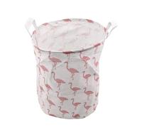 NUZAMAS Laundry Basket Bathroom Storage Laundry Bag Round Large Canvas Fabric Storage Basket Collapsible Dirty Clothes Organizer for College Dorm Bedroom Bathroom(Flamingos)