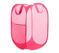 NUZAMAS Mesh Pop up Laundry Hamper Basket Foldable Large Laundry Hamper with Side Pocket Dirty Clothes Basket with Handles for Bathroom Bedroom College Dorm Rose Red
