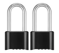 NUZAMAS Pack of 2 Heavy Duty Extra Long Shackles Combination Padlock - 4 Wheels Padlock - Zinc Alloy for Corrosion Resistance - Waterproof Keyless-Lock for Home, School & Garage Locker-Black