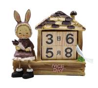 NUZAMAS Wooden Desk Calendar Rabbit Decoration Perpetual Calendar Animal Figure House Shape Desktop Calendar Daily Calendar Ornament For Gift Office Home Decorative