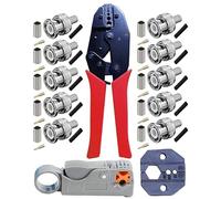 NUZBCPETR BNC Crimp Tool Set, BNC/TNC Ratched Crimp Plie and Rotary Coaxial Cable Stripper with 10pcs BNC Male Crim Connectors for RG58