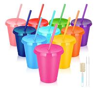 NUZEKY Reusable Plastic Cups with Straws & Lids - 10Pcs 16oz Cold Iced Coffee Drinking Cup Colorful Straw Tumblers Bulk - Cute Durable Travel Party Cup for Adults