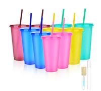 NUZEKY Reusable Plastic Cups with Straws & Lids - 10Pcs 24oz Cold Iced Coffee Drinking Cup Colorful Straw Tumblers Bulk - Cute Durable Travel Party Cup for Adults, 203LBSUY19D2LOY