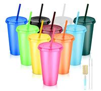 NUZEKY Reusable Plastic Cups with Straws & Lids - 10Pcs 24oz Cold Iced Coffee Drinking Cup Colorful Straw Tumblers Bulk - Cute Durable Travel Party Cup for Adults (498VVSYJ19PUQTF)