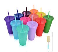 NUZEKY Reusable Plastic Cups with Straws & Lids - 12Pcs 24oz Cold Iced Coffee Drinking Cup Colorful Straw Tumblers Bulk - Cute Durable Travel Party Cup for Adults, 558CERII03XAPFA