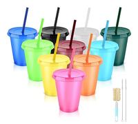 NUZEKY Reusable Plastic Cups with Straws & Lids: 16oz 10Pcs Cold Iced Coffee Drinking Cup Colorful Straw Tumblers Bulk - Cute Durable Travel Party Cup for Adults