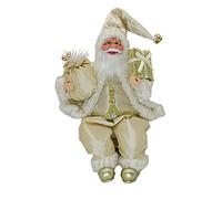Nuziku Father Christmas Figures,35cm Sitting Christmas Santa Figures with Gift Bag and Prop,Handmade Exquisite Santa Claus Figures Christmas Ornaments for the Home Office Table Display