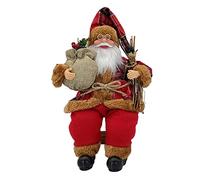Nuziku Father Christmas Figures,35cm Sitting Christmas Santa Figures with Gift Bag and Prop,Handmade Exquisite Santa Claus Figures Christmas Ornaments for the Home Office Table Display