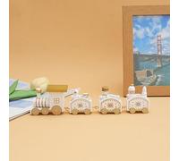 Nuziku Train Christmas Decorations, Wooden Christmas Baubles Steam Trains with 4 Carriages, 20cm Colorful Xmas Ornaments for Tabletop Xmas Decor, Present (White)