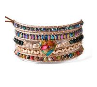 NUZUJX Boho Natural Stone Imperial Jasper Heart Shape Leather Stackable Layered Love Bracelet Yoga Weave Bracelets Collection