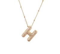 NUZUJX Gold Plated Bubble 26 Letters Necklace Women Cubic Balloon Initial Necklace Cute Puffy Monogram Necklace, M, Copper, No Gemstone