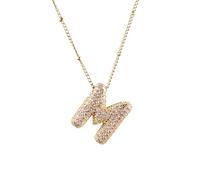 NUZUJX Gold Plated Bubble 26 Letters Necklace Women Cubic Balloon Initial Necklace Cute Puffy Monogram Necklace, M, Copper, No Gemstone
