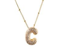 NUZUJX Gold Plated Bubble 26 Letters Necklace Women Cubic Balloon Initial Necklace Cute Puffy Monogram Necklace, M, Copper, No Gemstone