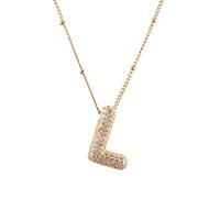 NUZUJX Gold Plated Bubble 26 Letters Necklace Women Cubic Balloon Initial Necklace Cute Puffy Monogram Necklace, M, Copper, No Gemstone
