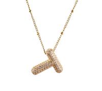 NUZUJX Gold Plated Bubble 26 Letters Necklace Women Cubic Balloon Initial Necklace Cute Puffy Monogram Necklace, M, Copper, No Gemstone