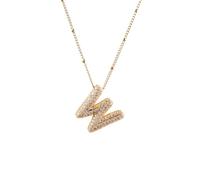 NUZUJX Gold Plated Bubble 26 Letters Necklace Women Cubic Balloon Initial Necklace Cute Puffy Monogram Necklace, M, Copper, No Gemstone