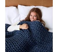Nuzzie Chunky Knit Weighted Blanket - Breathable, Cooling, Hand Made Knit Throw Blanket for Sleep - Machine Washable, Stylish Design (Dusty Blue, Queen | 22lbs | 60"x80")