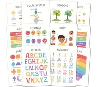 Nuzzle & Nest Educational Print Set (A3, 12 Pack), Toddler & Preschool Learning Posters - Alphabet, Numbers, Shapes, Colours, Weather, Feelings & More (Bundle)