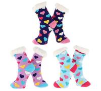 Nuzzles Hearts Pack of 3 Super Soft Ladies Socks with Non Slip Soles