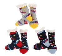 Nuzzles Kids Cosy Slipper Socks boys, Pack of 3, Fleece-Lined, Non-Slip Soles, Spaceship, Robots & Nordic Designs (Spaceship, UK Footwear Size System, Little Kid, Men, Alpha, Medium, One Size)