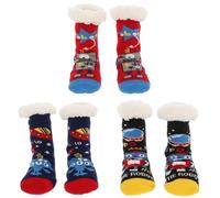 Nuzzles Kids Cosy Slipper Socks boys, Pack of 3, Fleece-Lined, Non-Slip Soles, Spaceship, Robots & Nordic Designs (Robots, UK Footwear Size System, Little Kid, Men, Alpha, Medium, One Size)