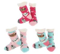 Nuzzles Kids Cosy Slipper Socks Pack of Three, Fleece Lined, Non-Slip Soles, Animal Designs, One Size, Ages 3+ (Kitty Cat, UK Footwear Size System, Little Kid, Women, Alpha, Medium, One Size)