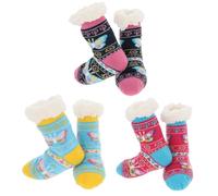 Nuzzles Kids Cosy Slipper Socks Pack of Three, Fleece Lined, Non-Slip Soles, Animal Designs, One Size, Ages 3+ (Pretty Butterfly, UK Footwear Size System, Little Kid, Women, Alpha, Medium, One Size)