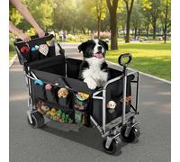 nuzzpawur Dog Wagon for Large Dogs Up to 400 lbs, Foldable Dog Stroller for Medium to Large Dogs with Tailgate, Pet Carts with Wheels for Walking, Beach, Garden, Camping, Sport, Black L