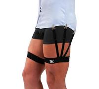 NV Holders Improved 2.0, with improved clasps; premium shirt stays, shirt holders, shirt garters, shirt tuckers for men, Black, Medium (21.5-23.5 inches on thigh's thickest part)