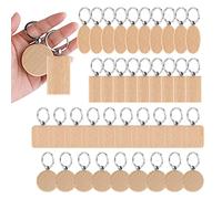 Nvanvmm 40 Pieces Round Wooden Keychain Empty Keychain in Wooden Rectangular DIY Keychain Can Engrave DIY Gifts Four Different Shapes (Rectangular+Oval+Square+ Round)