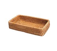 Nvanvmm Hand-Woven Storage Basket Rattan Storage Tray Wicker Baskets Bread Fruit Food Breakfast Display Box -C