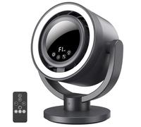 NVARUPC USB Rechargeable Desk Fan with Night Light, 10 Inch Air Circulator Fan with 4 Speed, 90° Tilt, 180° Oscillation, Quiet Table Fan for Bedroom, Office, Indoor, Camping Tent, RV, Outdoor (Gray)