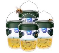 NVARUPC Wasp Traps Outdoor Hanging 4 Packs, Solar Powered Carpenter Bee Trap Yellow Jacket Hornet Catcher with LED Light, Reusable Wasp Deterrent Outdoor for Garden, Patio, Backyard, Camping,4