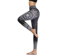 NVBFD High Waist Yoga Leggings For Women,High Waist Yoga Pants For Women Boho Mandala Printed Black Leggings Opaque Yoga Leggings Workout Tights For Gym Pilates Exercises Runs,M