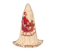 NVBYREFDS Santa Claus And The Sled Youth Hooded Cape - Fashionable All-Over Printed Cape With A Large Hood And Tie Design, Perfect For Halloween, Cosplay And Themed Parties